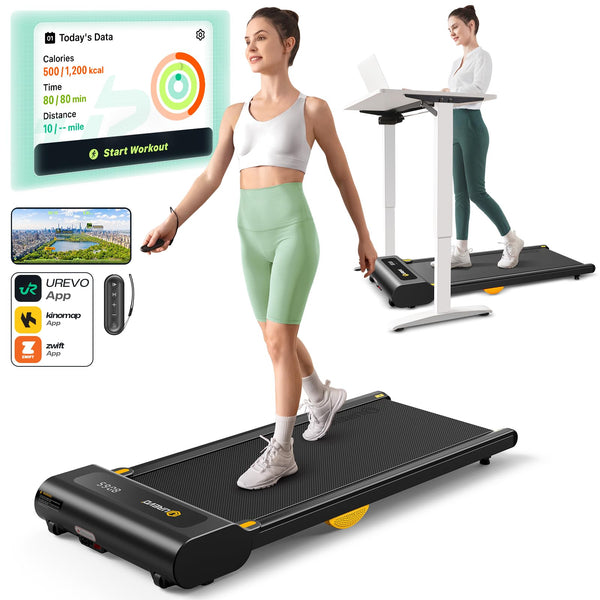 UREVO 2-in-1 Under Desk Treadmill, Walking Pad for Home & Office, Portable Treadmill with APP, 2.25HP Motorized, Remote Control, LED Display, 265 lbs Weight Capacity