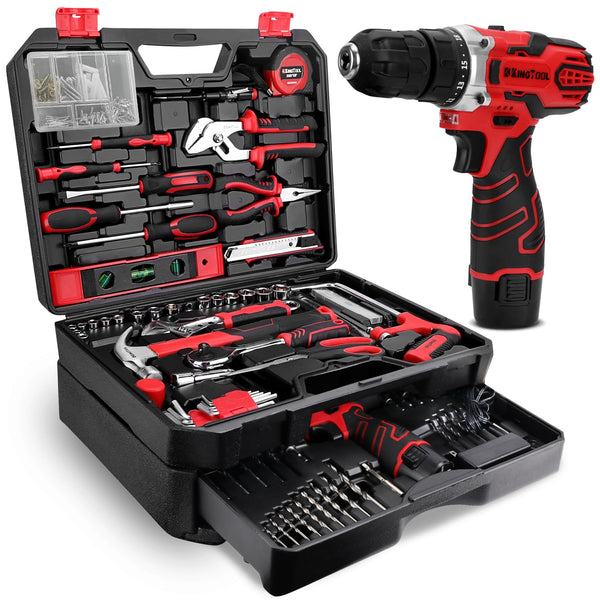 KingTool 276-Piece Tool Set Kit - Tool kit with 12V Cordless Power Drill Driver Toolbox Storage Case with Drawer, Drill Set Perfect for Homeowner, Diyer, Handyman