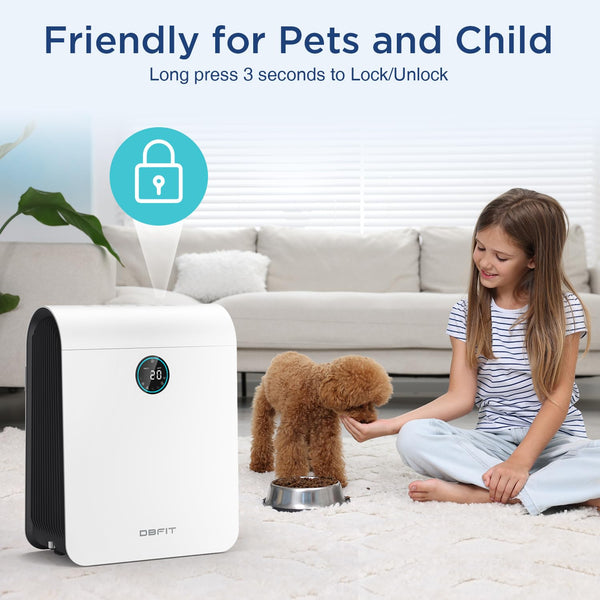 Air Purifiers for Home Large Room Up to 2390 ft² with PM 2.5 Display Air Quality Sensor, DBFIT H13 HEPA Air Purifier with Washable Filter, Auto Mode, Air Cleaner for Smoke Dust Pollen Pets Hair Odor