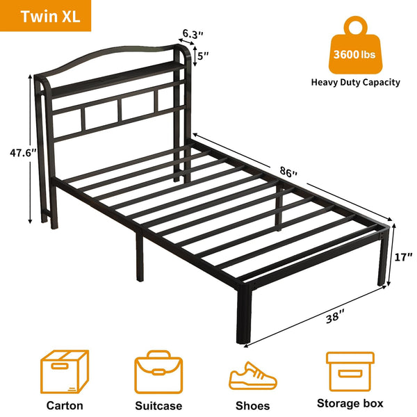 Twin XL Bed Frame - Stylish Platform Bed Frame with Headboard and USB & Type C Charging Station, Heavy Duty Metal Bed Frame No Box Spring Needed with Ample Storage Space - Easy Assembly and Noise Free