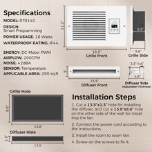 SUPROCKY Room to Room Air Transfer Fan, Through Wall Exhaust Fan with Intelligent Programmed Air Exchange System, Hardwired, 3-Speed, with Temperature Sensor, 200CFM, RTR140