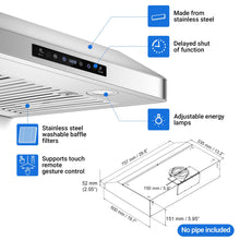 AMZCHEF Under Cabinet Range Hood 30 Inch, 750CFM Stainless Steel Kitchen Stove Vent Hood 3 Speed Exhaust Fan Button Control LED lights Dishwasher-Safe Baffle Filters Three Outlet Design