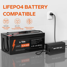 LiTime 48V(58.4V) Lithium Battery Charger, LiFePO4 Battery Charger for 51.2V Golf Carts Battery, 0V Smart Charge Function, 10A AC-DC Deep Cycle Battery Charger with Wire Lugs and Cooling Fan