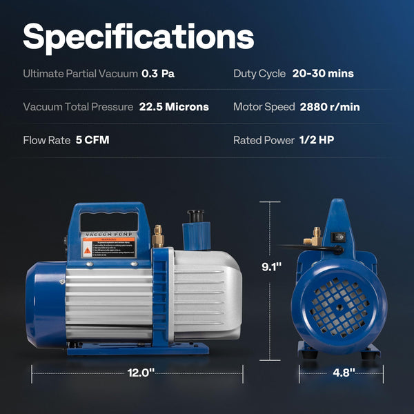 VIVOHOME 110V 1/2 HP 5CFM 2 Stage HVAC Vacuum Pump and 4 Way AC Manifold Gauge Set Kit with Leak Detector 5ft Hoses for R134a R12 R22 R502 R410a Auto Air Conditioning Refrigeration Recharging