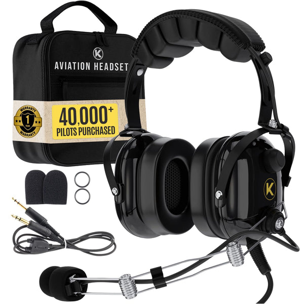 P1 General Aviation Headset - Pilot Headset with Passive Noise Reduction, Noise-Canceling Microphone, Mono Sound, AUX Port, GA Dual Plug & Free Headset Bag