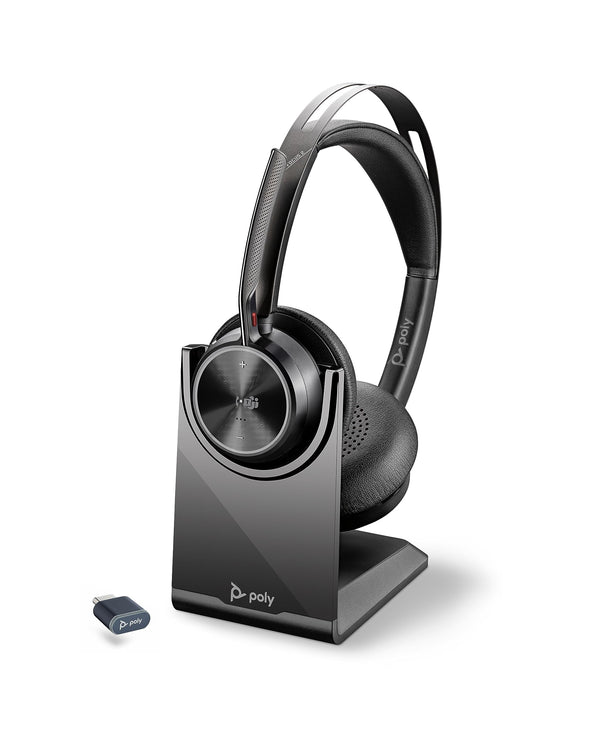 Poly Voyager Focus 2 UC Wireless Headset w/Microphone & Charge Stand (Plantronics) - Active Noise Canceling (ANC) - Connect PC/Mac/Mobile via Bluetooth -Works w/Teams (Certified),Zoom-Amazon Exclusive