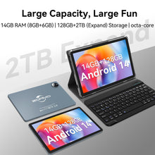 Tablet 10 inch 2025 Latest Android 14 Tablet with 128GB Rom+14GB Ram+2TB Expand, 4G Cellular Tablets with Dual Sim Slot, 2 in 1 Tablet with Case/Keyboard/Mouse, 5G Wifi, Octa-Core GPS 8000mAh (Grey)