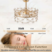 youngrender 20 Inch Gold Caged Ceiling Fan with Light, Flower Chandelier Ceiling Fan with Lights Remote Control, Modern Crystal Fandelier 6 Speeds for Girl's Bedroom, Living Room