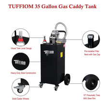 TUFFIOM 35 Gallon Fuel Gas Caddy w/Wheels & Manual Siphon Pump, Portable Diesel Fuel Transfer Storage Tank w/11.9ft Hose, Gasoline Can Container for ATV Car Mowers Tractor Boat Motorcycle