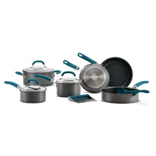 Rachael Ray Create Delicious Hard Anodized Nonstick Cookware Pots and Pans Set, 11 Piece, Gray with Teal Handles