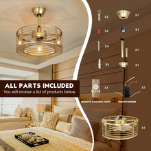 Gold Caged Ceiling Fans with Lights and Remote Control 6-Speed Reversible Noiseless Motor 18