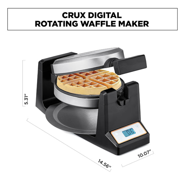 CRUX Double Rotating Belgian Waffle Maker, Keto Chaffles Iron with Nonstick PFOA Free Copper Plates for Easy Food Release, Browning Control and Removable Drip Tray, Stainless Steel