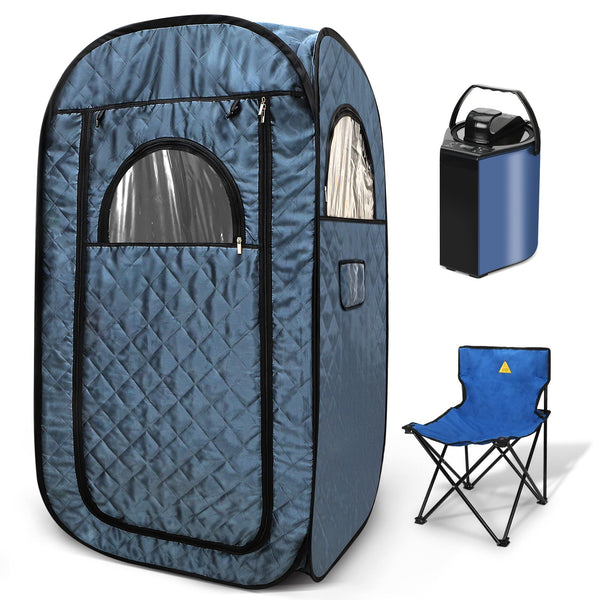 Portable Steam Sauna, Steam Saunas for Home, Personal Sauna for Home, Pop up Sauna Box Tent with 3 L Steamer, 9 Levels, UV Atomization,90 MinTimer, Remote Control, Folding Chair-Blue