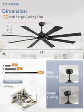 ZMISHIBO 72 Inch Ceiling Fan No Light with Remote Control, 8 Blades Quiet DC Reversible Motor, 6-Speed, Timer, Black Finish, Indoor Outdoor Ceiling Fans for Patios, Living Room, Garage