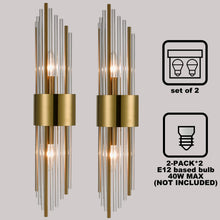 SHAWNKEY 2-Light Modern Brushed Titanium Gold Wall Sconce with Clear Glass Crystal Luxury Wall Light Fixtures for Bedroom Living Room Bathroom Vanity Mirror Light Fixtures Set of 2