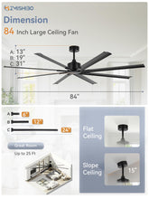 ZMISHIBO 84 Inch Industrial DC Motor Ceiling Fan, Large Ceiling Fan with 8 Reversible Blades, 3 Downrods, 6-Speed Remote Control, Home or Commercial Ceiling Fans for Porch/Garage/Shop, Black