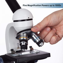 AmScope M150 Series Portable Student Monocular Compound Microscope - 40X-1000X Magnification - Features LED Light & 25 Prepared Slides - Has Coarse & Fine Focus