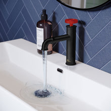 Swiss Madison Well Made Forever Avallon Single Hole, Single-Handle Wheel, Bathroom Faucet in Matte Black with Blue Handle