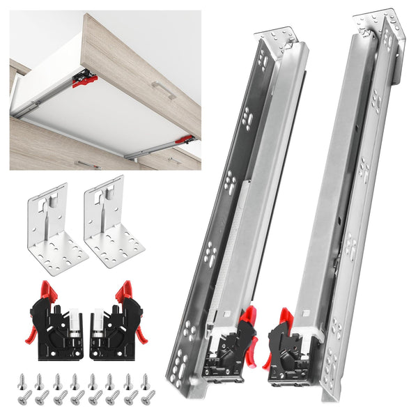 SHUHANG 6 Pair Undermount Drawer Slides 9 12 15 18 21 24 inch Soft Close 80 lb Load Capacity Ball Bearing Hidden Bottom Mount Rails Full Extension Runners with Adjustable Locking Devices and Bracke