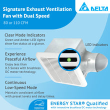 DELTA ELECTRONICS (AMERICAS) LTD. Breez Signature Exhaust Bathroom Fan Energy Efficient Quiet Operation Motor with Dual Speed and LED Indicator Light, 80/110 CFM, White