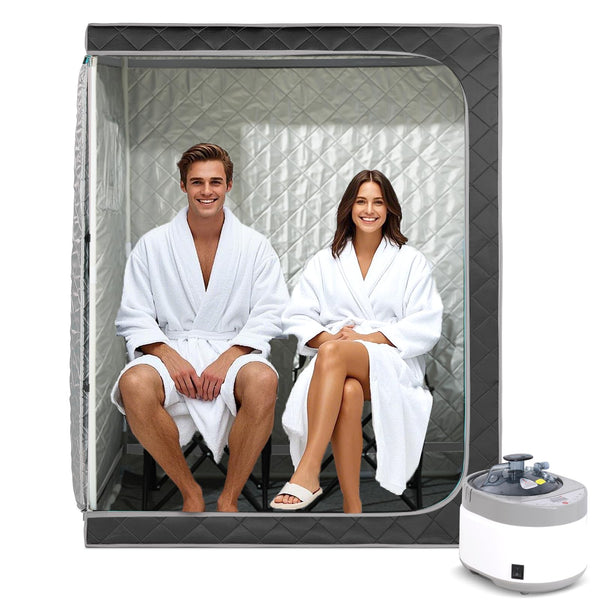 Smartmak Full Size Steam Sauna, One or Two Person Whole Body Large Space Home Spa, 4L Steamer & Chair Included- BlackGrey