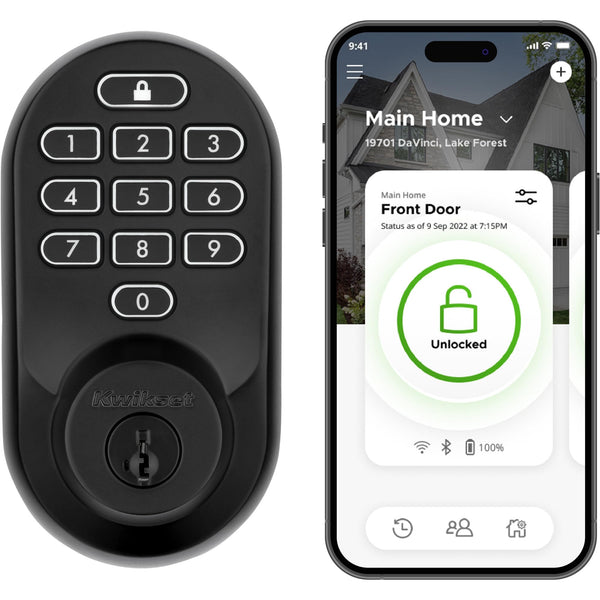 Kwikset Halo Wi-Fi Smart Lock, Keyless Entry Door Deadbolt, Geofence Auto-Unlock, Grade AAA Certified, No Hub Easy Install, Matte Black Lifetime Finish Warranty, Backlit Keypad