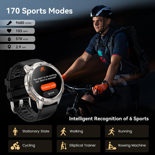 AMAZTIM Smart Watch, 60 Days Extra-Long Battery, 5ATM Waterproof Swimming Diving, Full Metal military tactical, Answer/Make Call, 1.43" AMOLED Display, Health Monitor Compatible for iPhone and Android