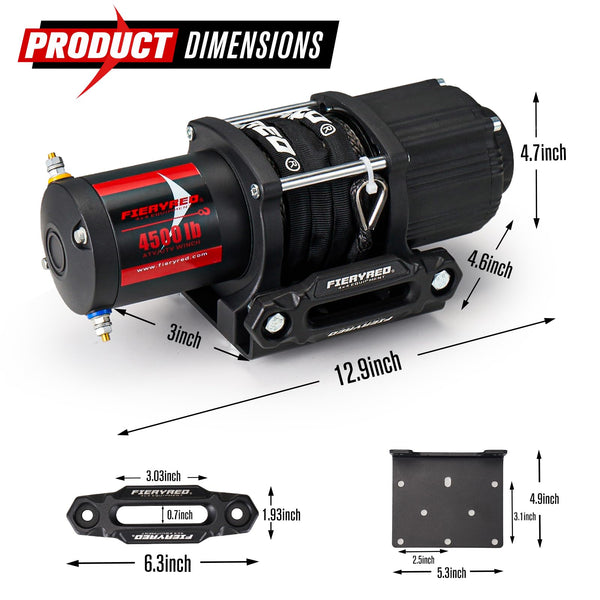 FieryRed ATV/UTV Winch- 12 V 4500LBS Electric Winch with Synthetic Rope, Wire and Wireless Remote Control, Aluminium Fairlead, Waterproof IP67