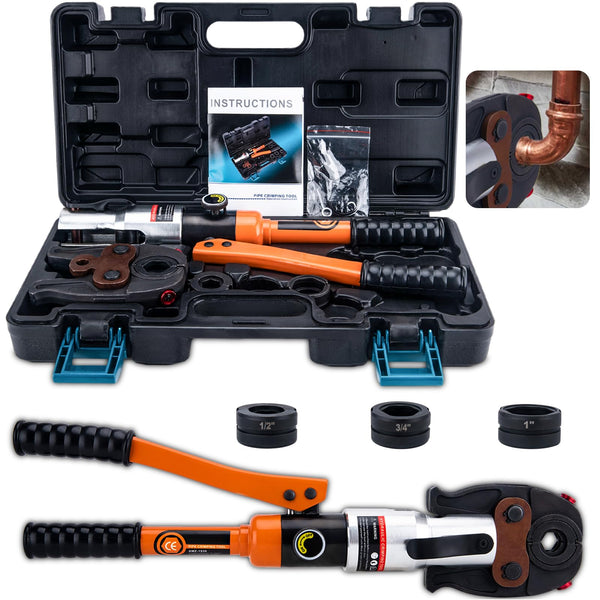 ASDFGHT Copper Pipe Crimping Tool, Copper Press Tool W/ 1/2", 3/4", 1" Jaws, Copper Tube Fittings Hydraulic Pipe Crimping Tool, for Confined Spaces and Tee Fittings, Hydraulically Driven, MSX13095