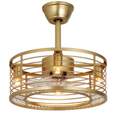 Gold Caged Ceiling Fans with Lights and Remote Control 6-Speed Reversible Noiseless Motor 18