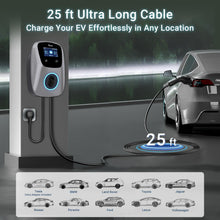 Tera Electric Vehicle Charger for Tesla: J1772 Level 2 EVs ETL Certified 48 40 Amp 240 Volt Home EVSE with Manual Setting Amps Schedule on Unit NEMA 14-50 25 FT Cable Silver