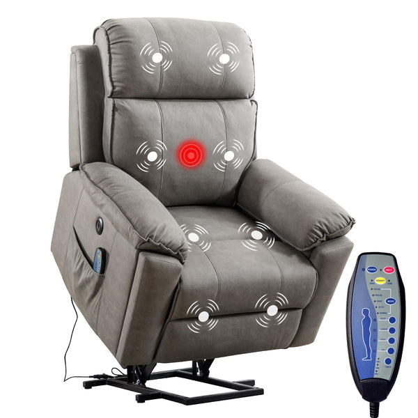 Phoenix Home Large Power Lift Recliner Chair with Massage and Heat for Elderly, Ergonomic Electric Wider Sofa Chair for Living Room with 2 Cup Holders, Side Pocket and USB Port, Gary