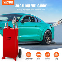 VEVOR 30 Gallon Fuel Caddy, Fuel Storage Tank on 2 Wheels, Portable Gas Caddy with Manual Transfer Pump, Gasoline Diesel Fuel Container for Cars, Lawn Mowers, ATVs, Boats, More, Red