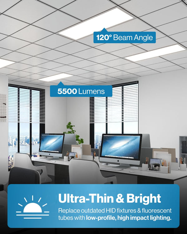 Sunco 2x4 LED Flat Panel Light Drop Ceiling Office Shop Commercial Warehouse Fixture, 6500 Lumens, Selectable Features, 30W/40W/50W, 4000K/5000K/6000K, Dimmable (0-10V), Dustproof ETL 2 Pack.