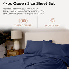 Threadmill Supima Cotton Queen Sheets - 1000 Thread Count, 4 Piece Luxury Bed Sheets, Sateen Weave Hotel Quality with Elasticized Deep Pocket, Folkstone Blue