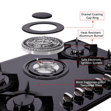 Tymetik Gas Cooktop 30 Inch, Built-in Tempered Glass Gas Stovetop 5 High Efficiency Burners Gas Stove Top Propane/Natural Gas Convertible Gas Hob (Black)