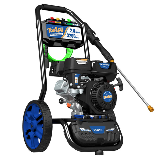 TOOLCY Gas Pressure Washer 3200 PSI & 2.6 GPM, High Performance Enigne, Includes Swivel Spray Gun and Wand, 35FT Power Washer Hose, 5 Nozzle Tips, Onboard Soap Tank, for Cars/Driveways/Homes