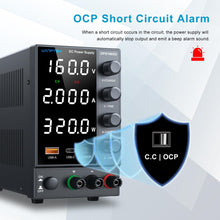 DC Bench Power Supply with Encoder Knob, Adjustable Regulated 5V 3.6A USB & Type-C Quick-Charge, Variable 0-160V 0-2A with Overcurrent Protection