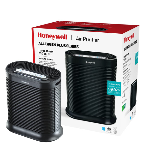 Honeywell AllergenPlus HEPA Air Purifier, Airborne Allergen Reducer for Large Rooms, Reduces Allergens, Smoke, Wildfire Smoke, Pollen, Pet Dander and More, Black, HPA200