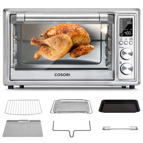 COSORI 12-in-1 Air Fryer Toaster Oven Combo, Airfryer Rotisserie Convection Oven Countertop, Bake, Broil, Roast, Dehydrate, 134 Recipes & 4 Accessories, 32QT, Silver, Stainless Steel