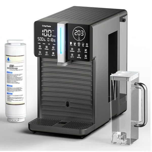 8-Stage Countertop Reverse Osmosis System, UVC & Alkaline Countertop Water Filter Hot and Cold, Hidden Carafe Design Countertop RO System NSF 58 & 372 Certified and SGS Tested, 4:1 Pure to Drain