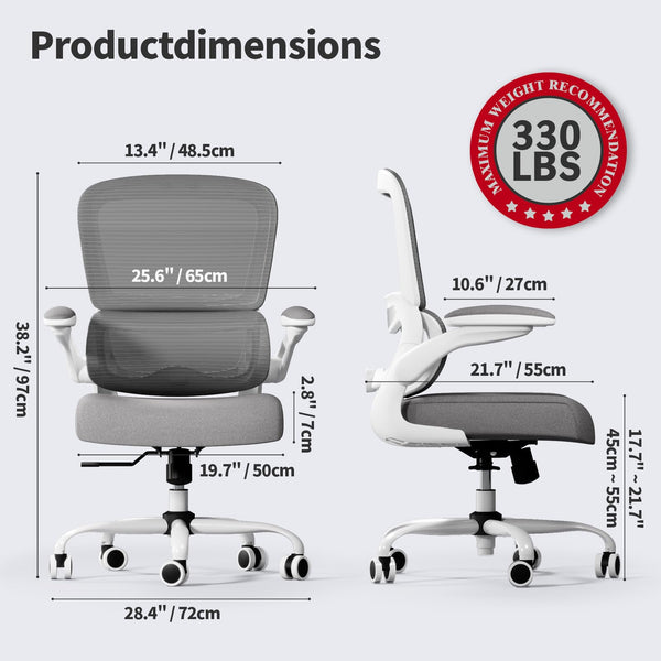 TRALT Office Chair - Ergonomic Desk Chair with Adjustable Lumbar Support, Mesh Computer Chair, Executive Chair for Home Office Comfortable Lumbar Support (White)