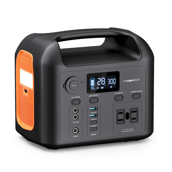 Portable Power Station, 600W (1200W Peak) 299Wh LiFePO4 Solar Generator Pure Sine Wave 110V AC Car Outlets PD 60W QC3.0 Backup Power Supply Bank for Camping, Blackout, CPAP