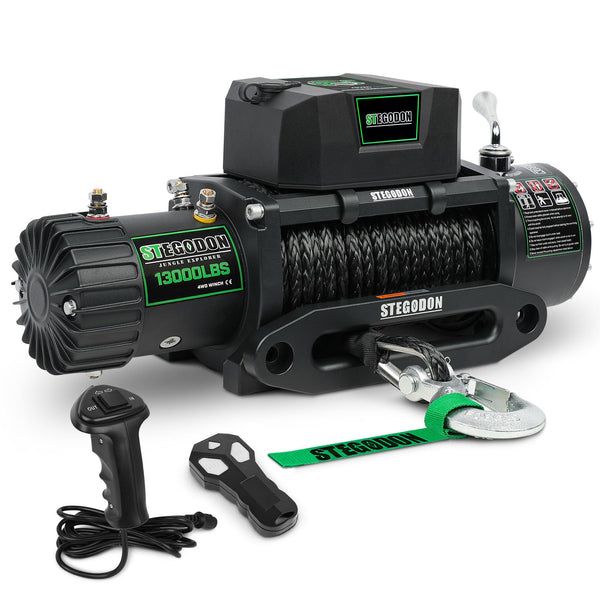 STEGODON Winch 13000 lb Winch 12V Electric Winch Synthetic Rope Winch Rough Country Winch with Hawse Fairlead,Wired Handle and Corded Control for Jeep Truck SUV