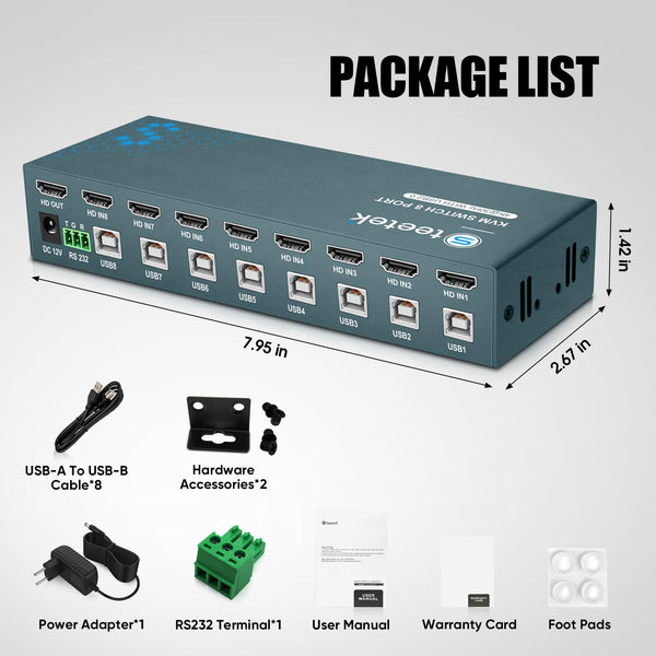 USB 2.0 HDMI KVM Switch 1 Monitors 8 Computers, 4K@30Hz KVM Switches for 8 Computers Sharing Monitor Keyboard Mouse Hard Drives Printer, with EDID Adaptive,