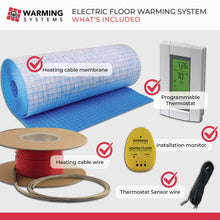 Warming Systems - 20 Sqft 240V Electric Radiant Floor Heating System – Includes Heating Cable, Membrane, Programmable Thermostat, and Under Tile Heater