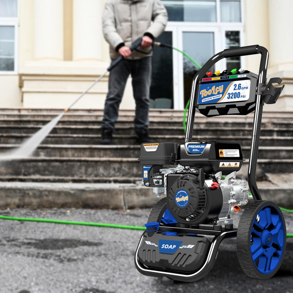 TOOLCY Gas Pressure Washer 3200 PSI & 2.6 GPM, High Performance Enigne, Includes Swivel Spray Gun and Wand, 35FT Power Washer Hose, 5 Nozzle Tips, Onboard Soap Tank, for Cars/Driveways/Homes