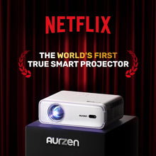 Aurzen EAZZE D1 Smart Projector with WiFi and Bluetooth, Netflix-Officially-Licensed, Auto Focus & Keystone, DoIby Audio, Zoom, Native 1080P Movie, Portable Outdoor Mini Projector, White