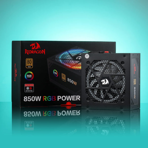 Redragon RGPS-850W 80+ Gold 850 Watt ATX 3.0 & PCIe 5.0 Fully Modular Power Supply w/ 80 Plus Gold Certified, Compact 160mm Size, Smart ECO Low Noise RGB Fan, 100% Japanese Capacitors, Full Mod Cables