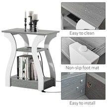 FROMJBEST End Tables Living Room Set of 2, End Table with Charging Station, Grey End Table with USB,Grey Side Table, Nightstand for Bedroom, 3 Tier End Table with Storage Shelf for Living Room Grey